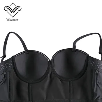 Corsé de cuero para mujer, Top corto, corpiño gótico, corpiño de realce, lencería Sexy, corsé, camisola corta de fiesta de talla grande 6XL 4