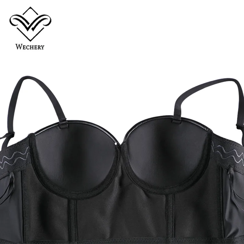 Wechery Women Leather Corset Top Crop Bustier Gothic Bra Push Up Bodice Sexy Lingerie Corselet Party Short Camis Plus Size 6XL - Image 4