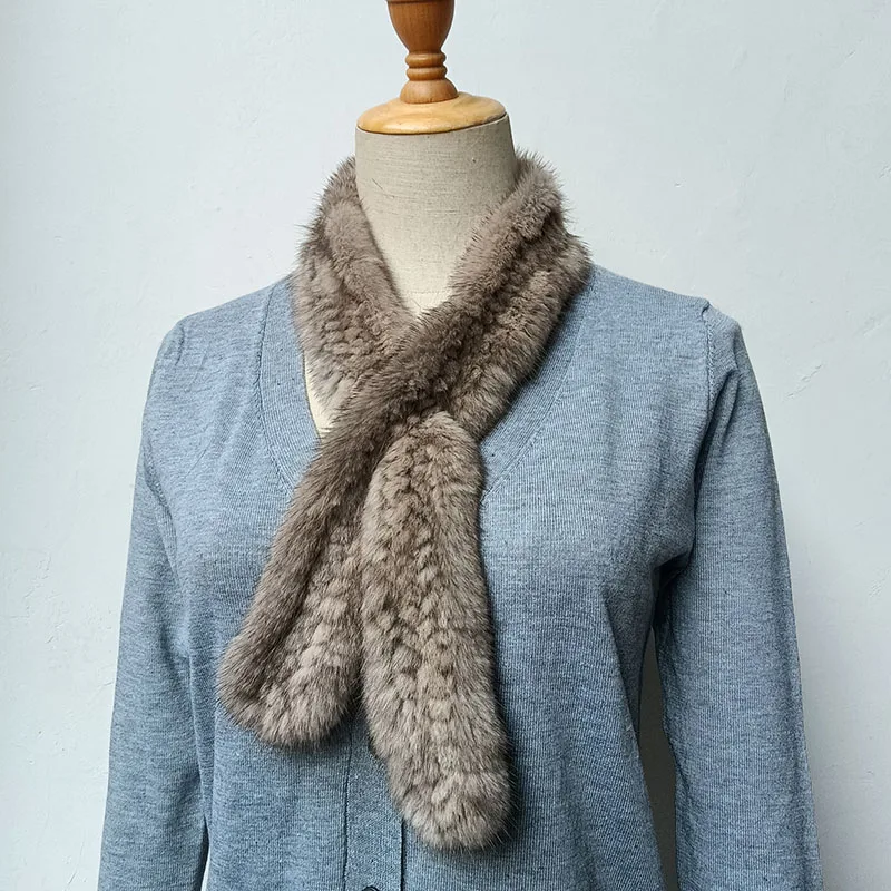 

Women Knitted Cute Real Mink Fur Scarf Female Narrow Pink Genuine Real Mink Fur Scarves Women Luxury Chinchilla Scarfs