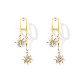

Ant Angel Fashion Leisure M Type Anise Star Earring Chain Pendant Bling Crystal Copper 14 K Gold Plated Drop Earrings