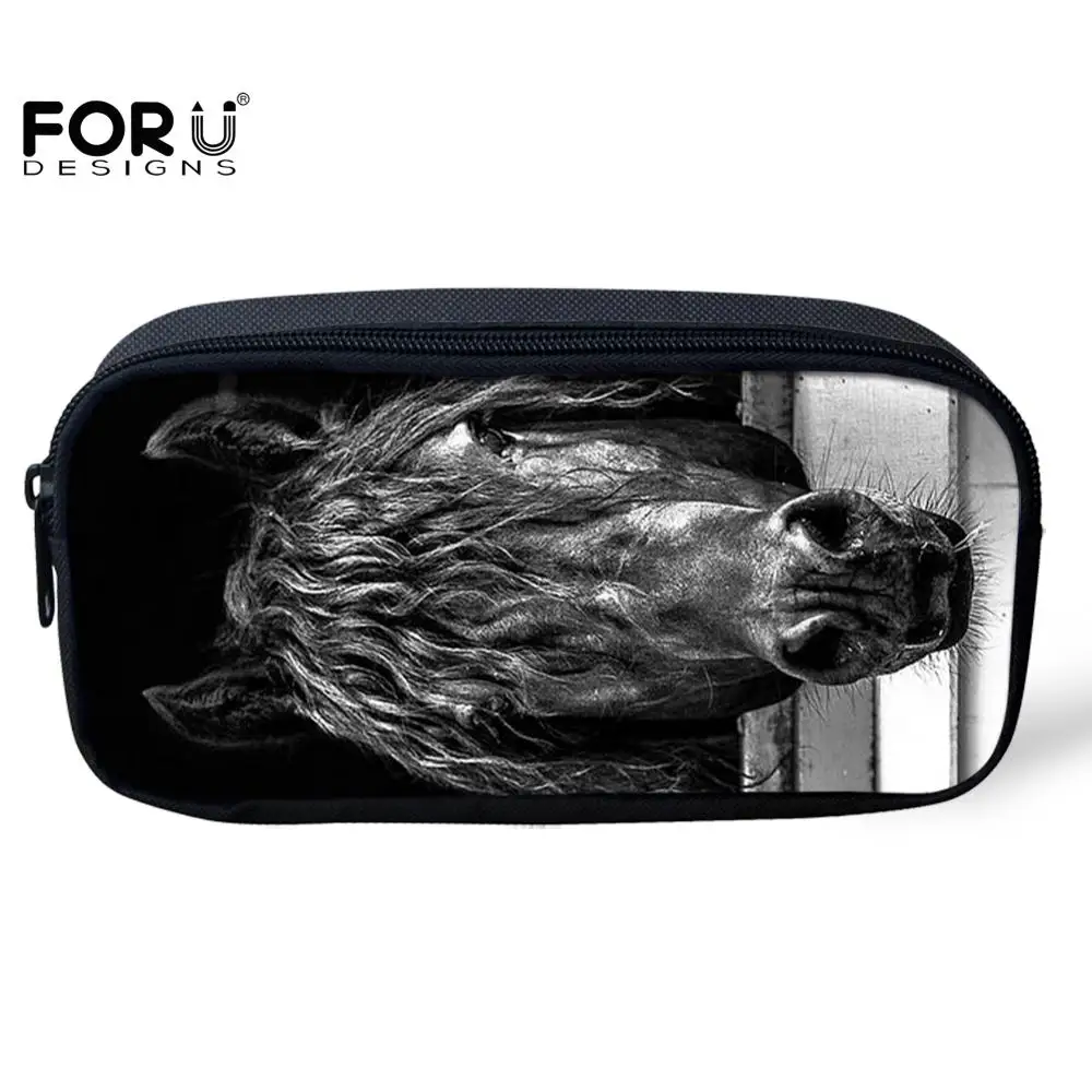 School Bags For Kids Pencil Case Set Crazy Horse 3D Printing  Black School-bag Fire Gold Horse