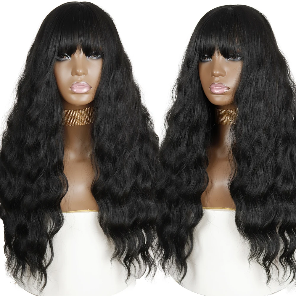 Sintéticas da Onda de Água com Franja Natural para as Perucas Cosplay da Fibra Resistente ao Calor Azqueen Perucas Longas Peruca Alaranjada Ondulada 6 água com franja peruca alaranjada ondulada natural