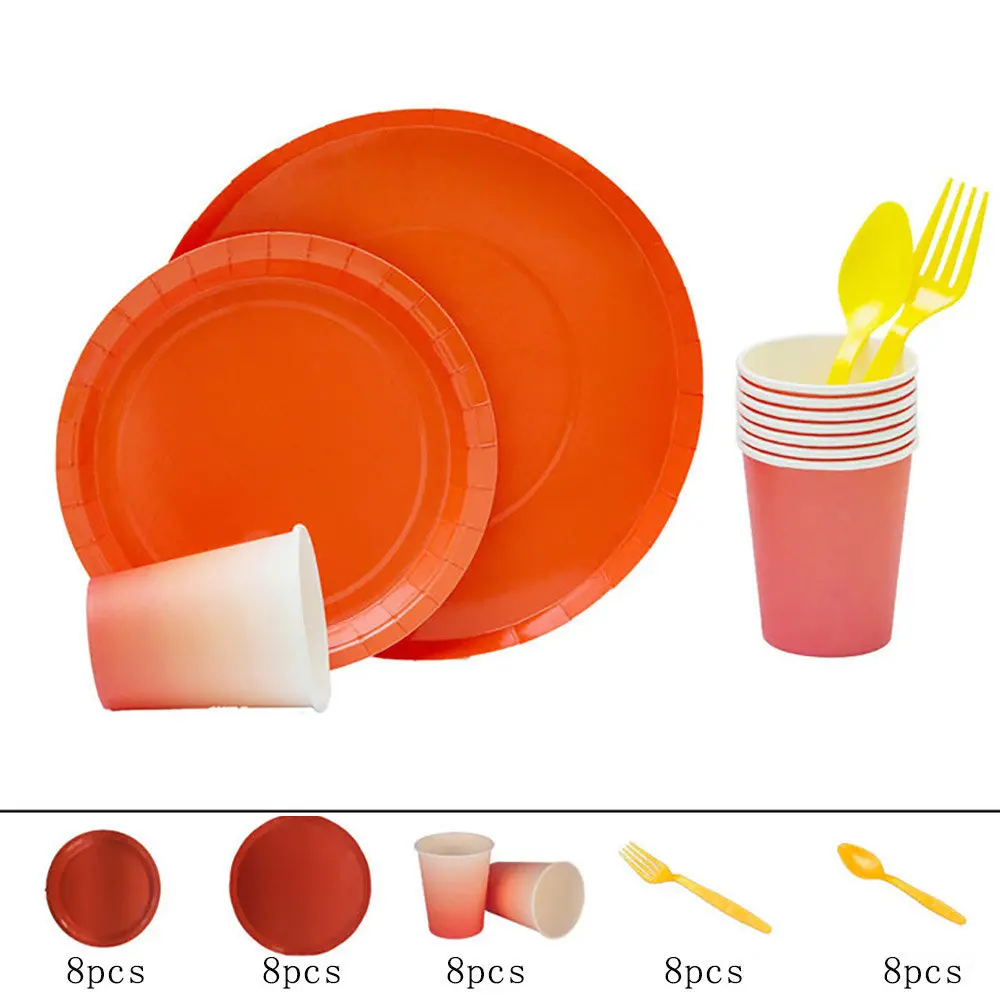 Orange 40pcs 40 шт./компл. Macaron творческая столовая посуда отмечание праздника для взрослых день рождения дети столовые приборы для торжеств набор - Цвет: Orange 40pcs
