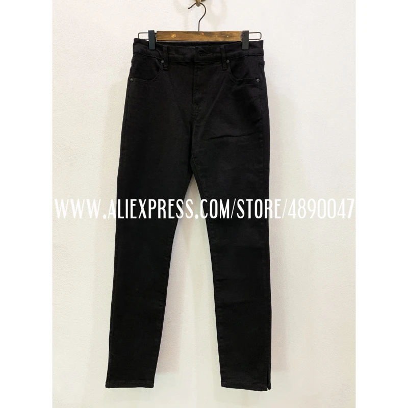

Spring autumn women's denim trousers pocket waist black slim elastic ladies jeans Pants with split legs and high waist