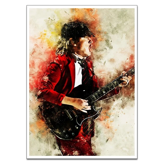 Angus Young AC DC Guitarist Artwork Printed on Canvas – CanvasPaintArt