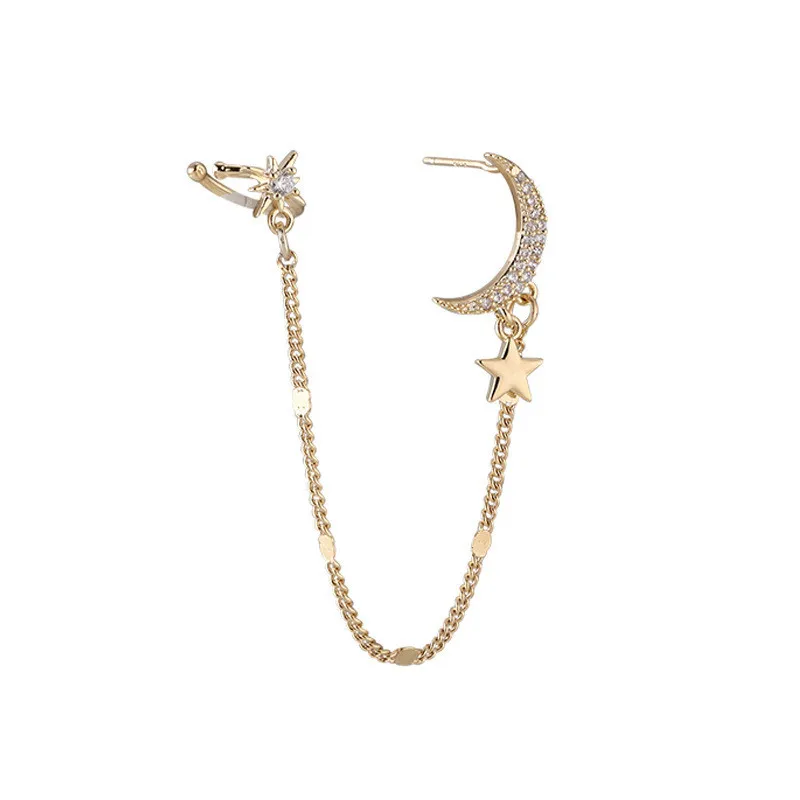 Gold Color Moon Star Clip Earrings for Women Simple Fake Cartilage Long Tassel Ear Cuff Jewelry Gift ear clip earrings clip earrings ear clip ear accessories