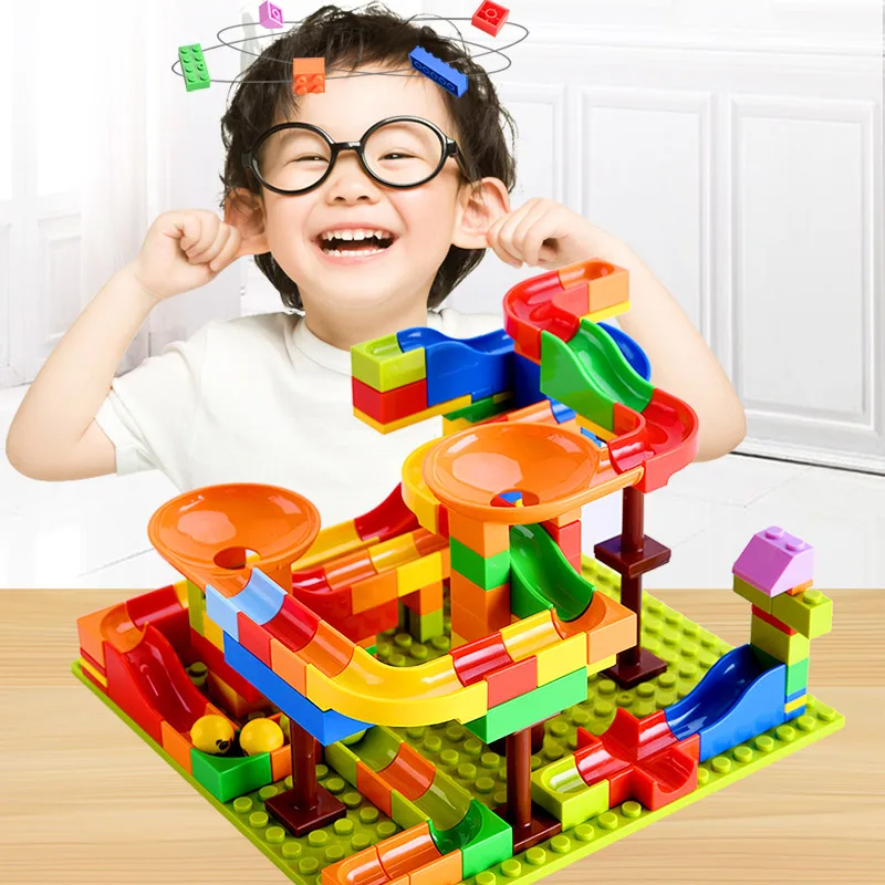 

128PCS Ball Track Mini Building Blocks Marble Race Run Ball Maze DIY Funnel Slide Bricks Legoed Classic Toys for Kids Baseplate