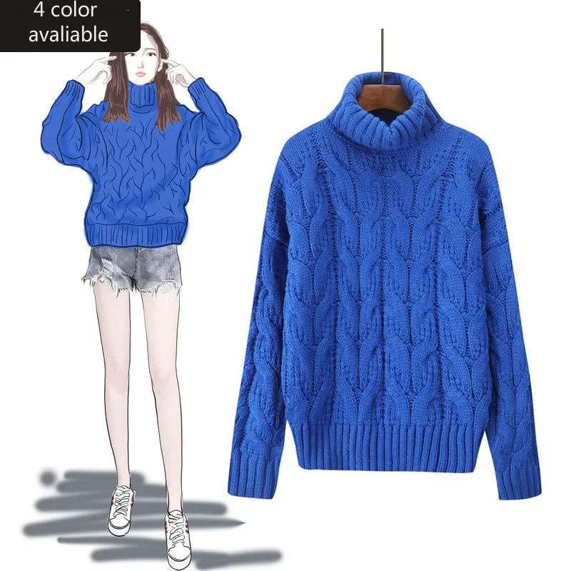 Women Turtleneck Sweaters Autumn Winter Pile Coating  Solid Sweaters Fashion 2019 Women Knited Pullovers Thicken Women Sweaters