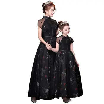 

Mother Daughter Runway Dress Mom Girls Sequin Black Party Dresses 2020 New Family Match Outfits Cute Family Look Matching Cloth