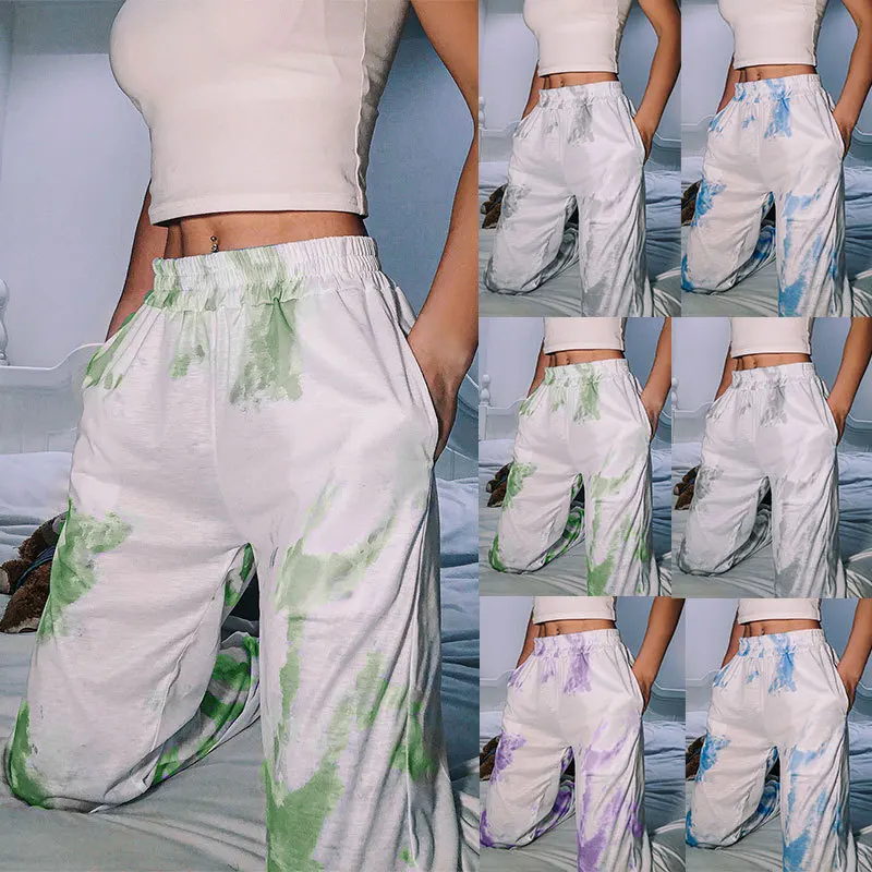 

2022 spring new casual pants women hot sale tie-dye printing all-match elastic casual harem pants women's pants