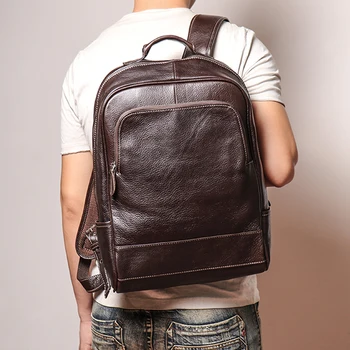 

Vintage Style Full Grain Leather 15 Inch Laptop Backpack Mens Big Capacity Genuine Cowhide Travel Backpack