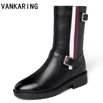 

women shoes soft leather boots autumn winter round toe high heel boots zip fashion buckle motorcycle boots black platform shoes