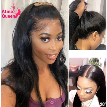 

Deep Part 13x6 Lace Front Human Hair Wigs PrePlucked Invisible Transparent HD Frontal Closure Wig Straight Remy Atina Queen