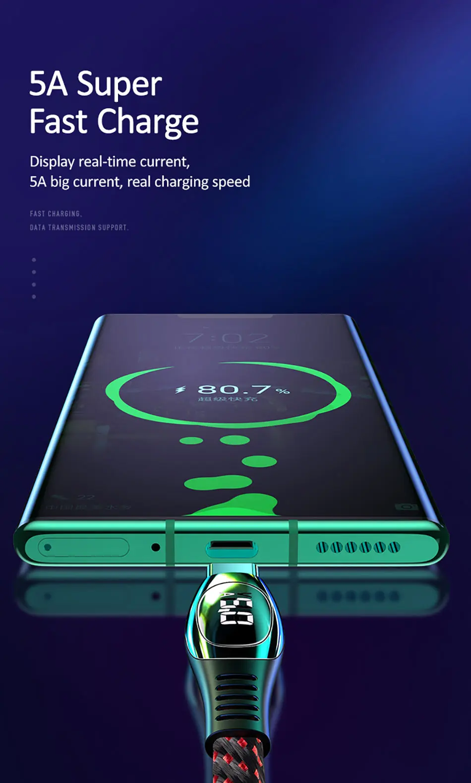USAMS 5A type-C кабель для huawei mate 30 pro P30 Xiaomi светодиодный кабель QC3.0 AFC кабель передачи данных для быстрой зарядки для samsung Note 9