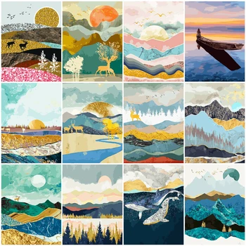 

HUACAN Coloring By Numbers Sunrise Landscape Paint Canvas Picture Oil Painting By Numbers Mountain Handpainted Home Decor
