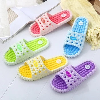 

Bathroom Bathing Hollow Out Slippers Female Four Seasons Plastic Soft Bottom Non-slip Lady Home Shoes Floor Shoes Home One Word