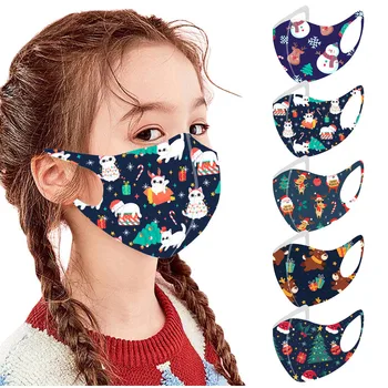 

5pc Children Christmas Mouth Masks For Boys Girls Kids Face Cover Protection Mask Washable Earloop Mask Cartoon Mouth-muffle Lot