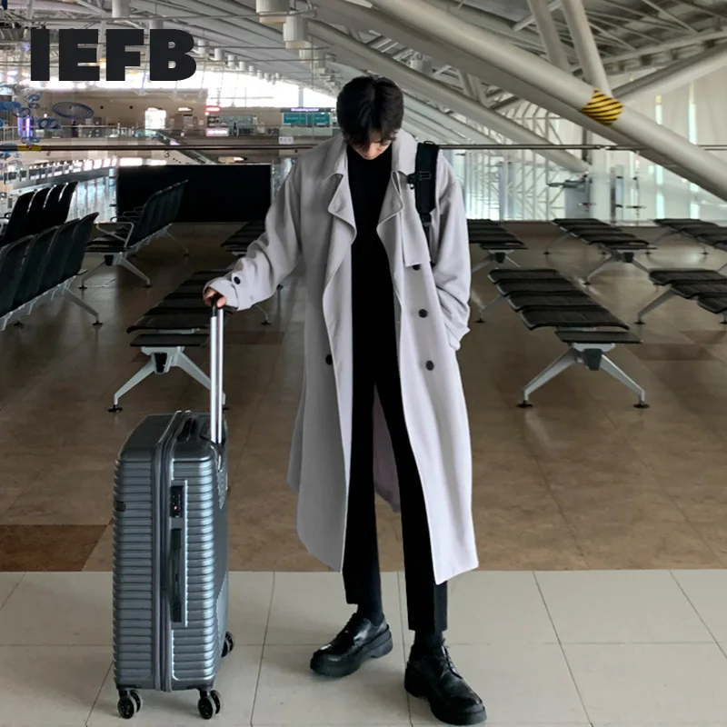 IEFB Autumn New Korean Windbreaker Men's Medium Long Cape Casual Trend Handsome Loose Trench Coat Man Oversize Cloth 9Y5263