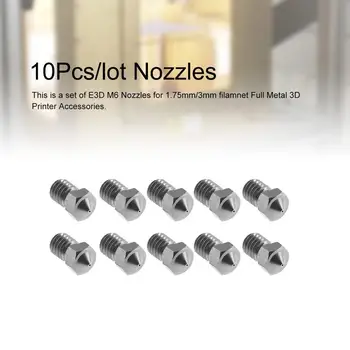 

10Pcs/lot 3D Printer Accessories M6 threaded Nozzle 0.2 0.25 0.3 0.4 0.5 0.6 0.8mm for 1.75mm 3.0mm Filamnet 3D Printer Parts