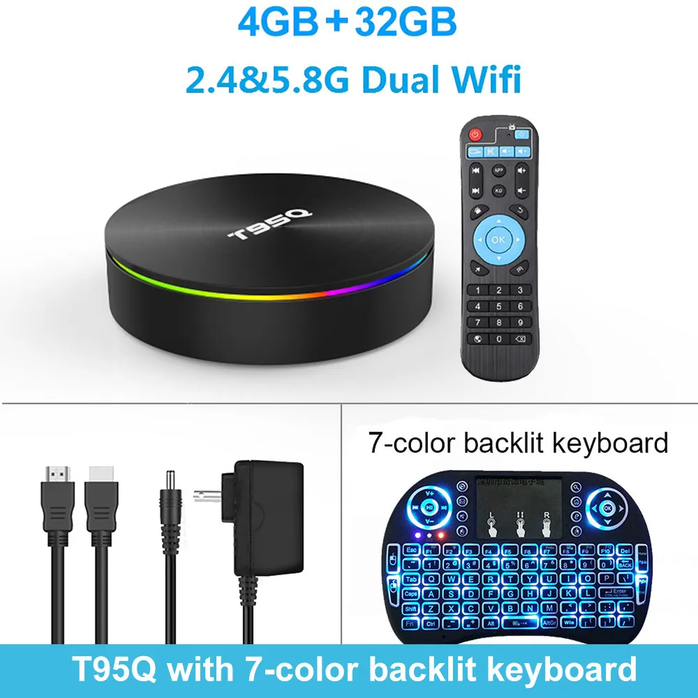 Lemado T95Q ТВ приставка Android 9,0 S905X2 4 Гб ОЗУ 64 Гб ПЗУ поддержка 4K 2,4G+ 5,8G двойной wifi Bluetooth 4,1 Смарт ТВ приставка Android - Цвет: 4G 32G backlit i8