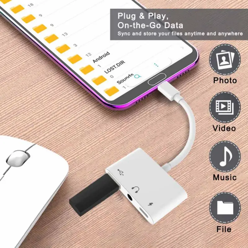 Dual Fast Charging Cellphone Cord White Color 3-in-1 Type-C To USB 3.5mm USB-C Digital Audio Cable Supports Type-C OTG Popular