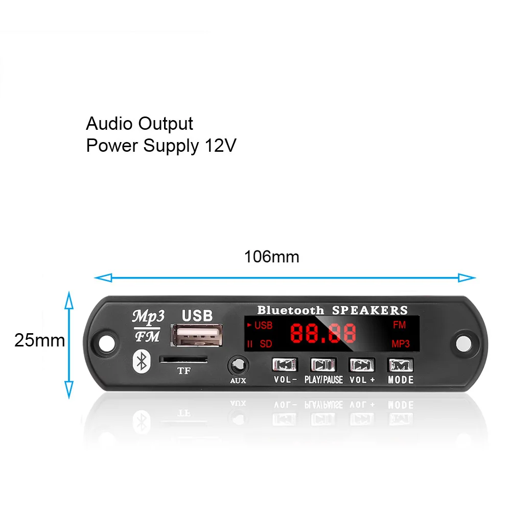 Плата MP3 декодера Bluetooth V5.0 аудио модуль Автомобильный плеер USB записи FM AUX Радио 2*15