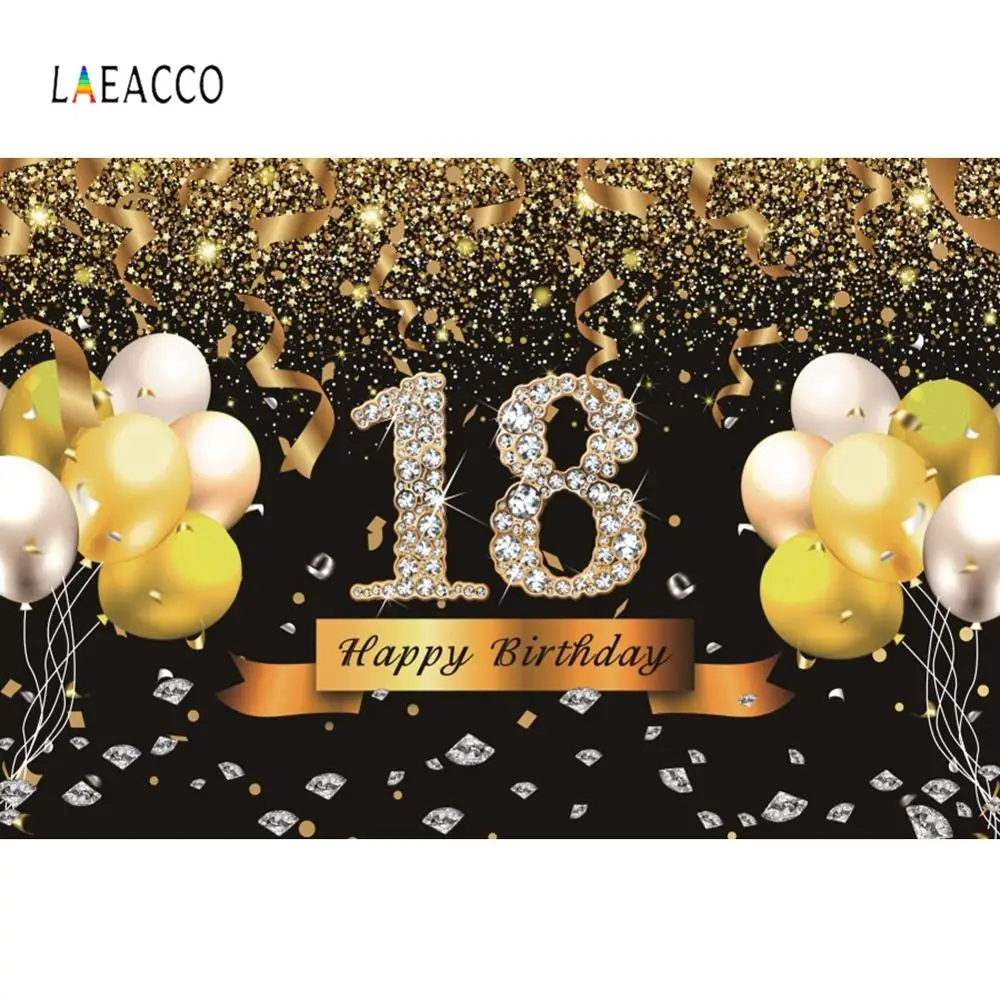 Laeacco с днем рождения 18-й воздушный шар флаг блестит Золотая лента фоны фотографии
