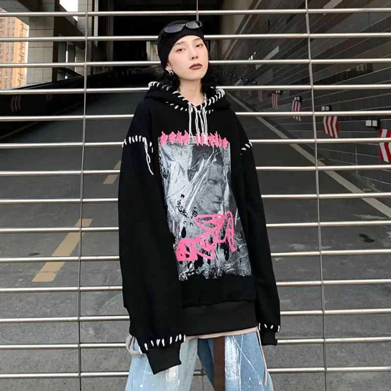 XITAO Fashion Splicing Sweatshirt Loose Pullover