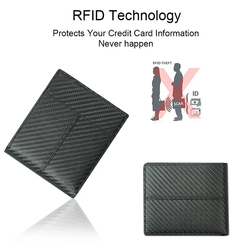 Rfid карбоновый держатель для карт, мужские кошельки, винтажный тонкий тройной бумажник, мужской кошелек, маленькие короткие кошельки, черный кошелек
