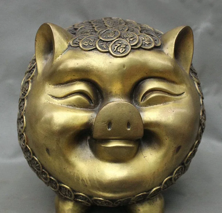 Китайская бронза монета богатства зодиака Happy Swine статуя свиньи копилка банка |
