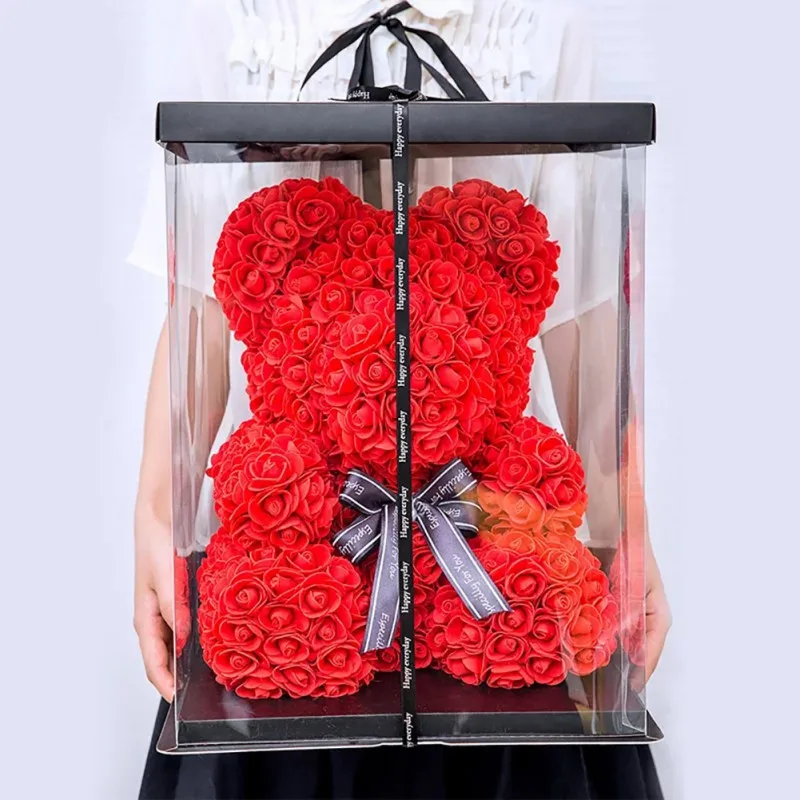 Красная роза мишка плюшевый мишка подарок на день Святого Валентина искусственный декор в виде цветка розы рождественские подарки женский юбилей подарок на день Святого Валентина