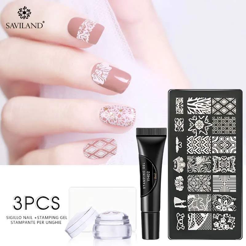 

SAVILAND 8ML Nail Stamping Gel Colorful Lacquer Soak Off Varnish Stamping UV Gel for Nail Art Kits Stamp Template Tools
