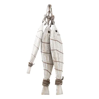 

1PC Mediterranean wooden fish skewers Carved marine series wooden solid fish string wall hanging fishnet background home decor