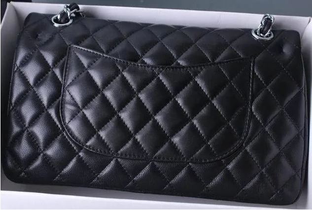 

Top Quality Lambskin Leather Bag For Women 2019 Luxury Brand Designer Double Flap Bag Caviar Cross Body Shoulder Chains Bag 25cm