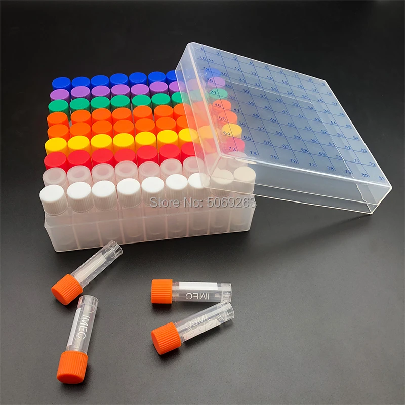 81 Pieces/Lot Plastic 1.8mL Freezing Tube + One piece 80 vents Freezing Tube Storage Box with Number
