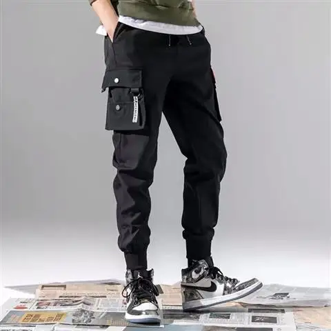 3XL XXXL мульти-карман эластичный пояс дизайн шаровары для мужчин Уличная панк хип-хоп повседневные брюки Джоггеры мужские брюки для танцев - Цвет: 1