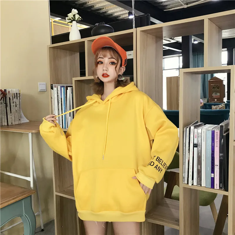 Autumn And Winter Korean-style New Style Brushed And Thick Embroidered Long Sleeve Hooded Loose-Fit Simple Solid Color Hip Hop H