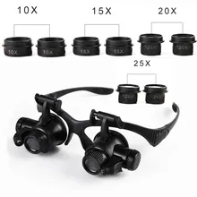 Hoofdband Vergrootglazen 2.5X 4X 6X 8X 10X 15X 20X 25X Optische Lens Glas Loupe Met 2 Led Voor Horlogemaker sieraden Reparatie loeplamp met led verlichting