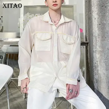 

XITAO Plus Size Patchwork Pocket Blouse Women Clothes 2020 Autumn Fashion Turn Down Collar Full Sleeve Match All Shirt ZP1381