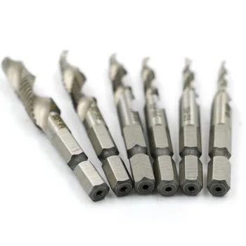 

6Pc 1/4 Hex Shank HSS Spiral Screw Thread Taps Drill Bit Self-centering Point US