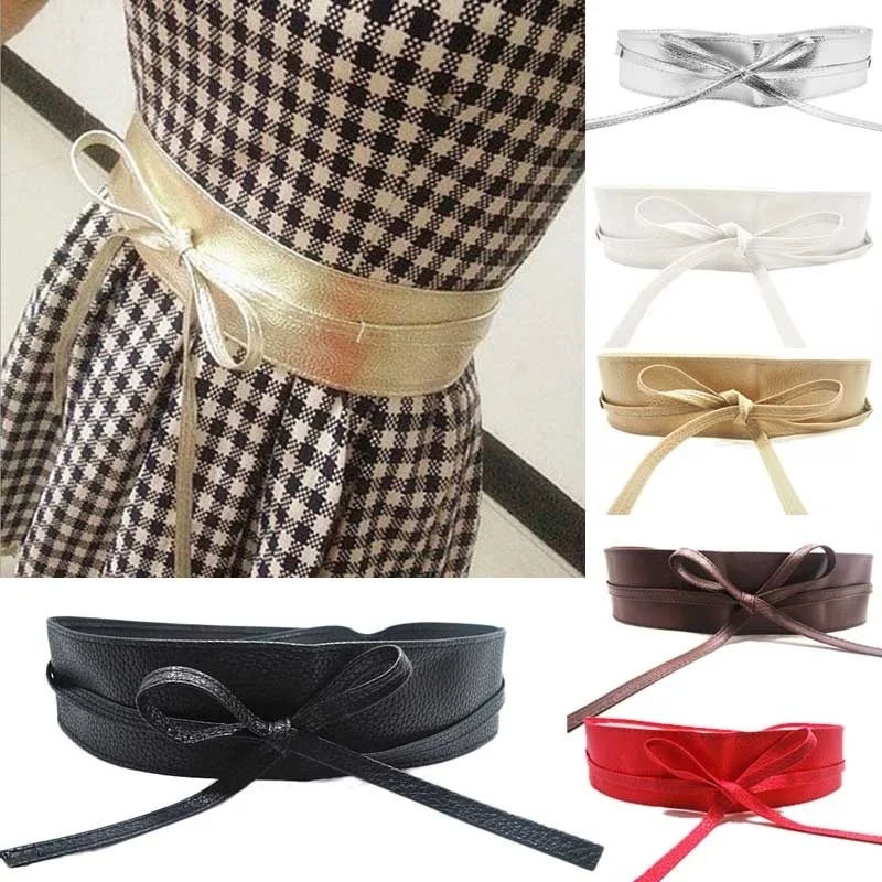 black corset belt 1PC Fashion Spring Autumn Women Lady Fashion Metallic Color Soft Faux Leather Wide Belt Self Tie Wrap Waist Mujer Dress wide belts for dresses