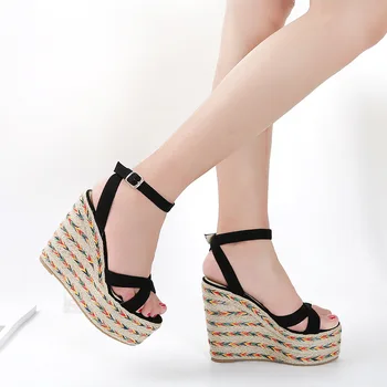 

Front Rear Strap Open Toe Ankle Strap Gladiator Wedges Sandals Sweet Mixed Colors Platform Ladies Sandals Buckle Women Shoes