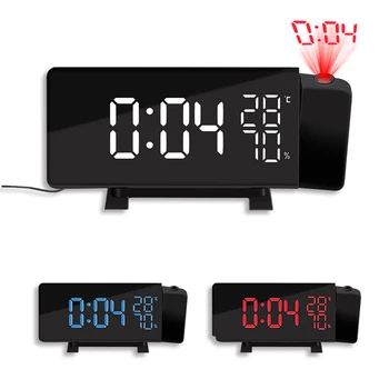 

Digital Radio Alarm Clock Projection Snooze Timer Temperature LED Display USB Charge Cable 110 Degree Table Wall FM Radio Clock