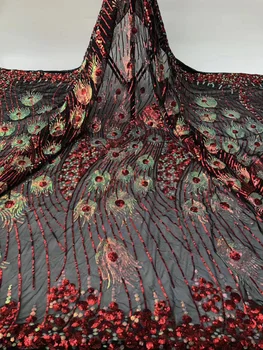 

African Net Lace Fabric 2020 High quality Lxury Sequins Lace embroidery French Tulle Lace Fabric for Nigerian wedding Dress
