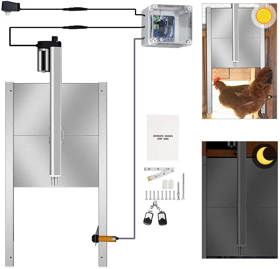 Timing and Light Sensor Control Chicken House Automatic Door Opener Door Opening Farm 110-220V Chicken Pets Dog Door Opener