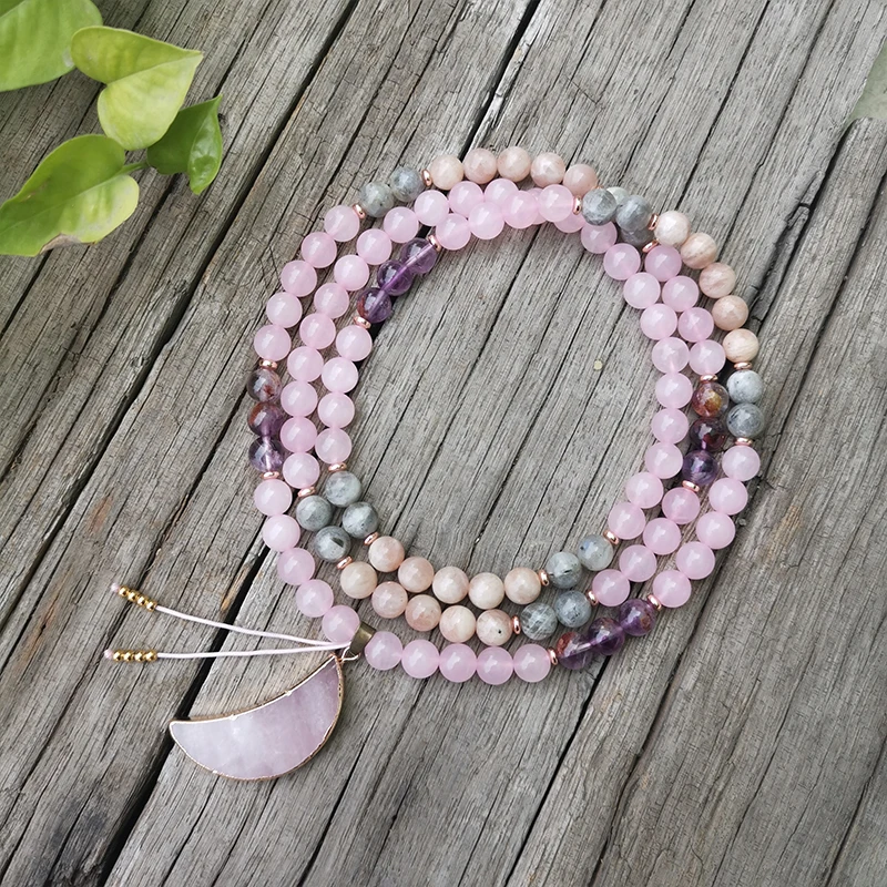 8mm Stone Beads,Labradorite,Quartz,Moon,JapaMala Sets,Spiritual Jewelry,Meditation,Inspirational,108 Mala Beads