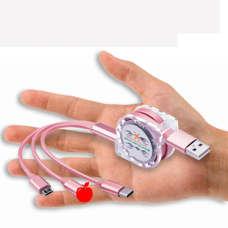 Телескопический 3 в 1 мобильный телефон USB кабель для зарядки данных для iPhone Micro usb type C зарядный кабель для Xiaomi huawei