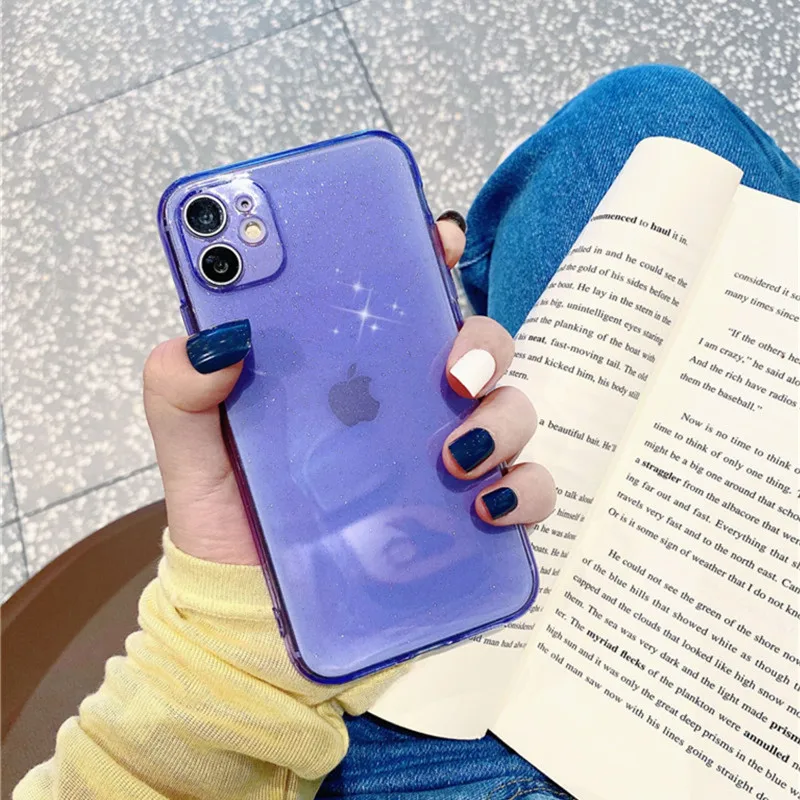 

Luxury Glitter Transparent Phone Case For iPhone 11 Pro Max XR X XS 7 8 Plus SE 2020 Fluorescent Powder Soft TPU Silicone Cover