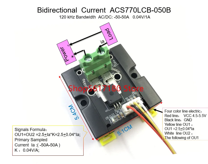 

ACS770LCB ACS770 050b Bidirectional AC/DC Current Sensor module ACS770LCB-050B 120 kHz Bandwidth AC/DC: -50-50A 0.04V/1A