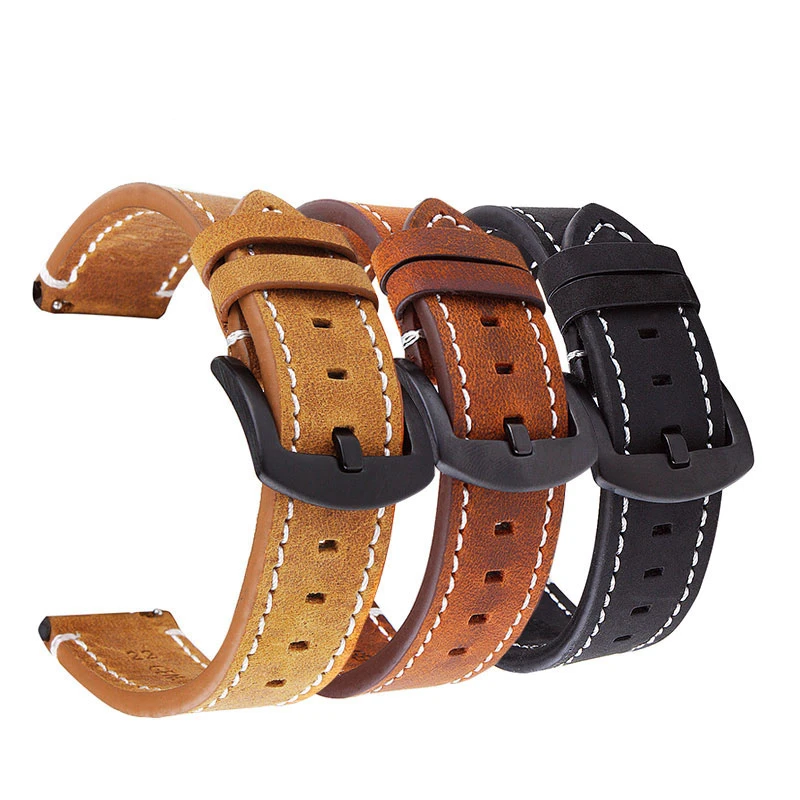 20mm 22mm Watchband for Amazfit Bip Leather Watch Strap Samsung Galaxy 42mm 46mm Active 2 Gear s3 Band | Наручные часы